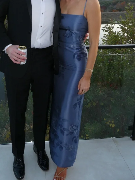 Reformation Frankie Satin Blue Floral Maxi Dress - Picture 1 of 5